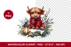 png watercolor clipart - plaid highland cow Product Image 1