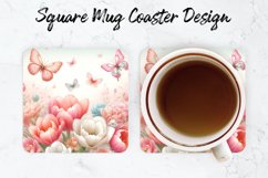 Flowers &amp; Butterfly Mug coaster | Coaster | Sublimation Product Image 1