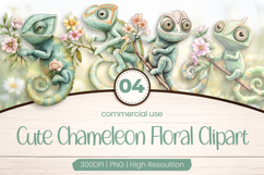Cute Chameleon Floral Clipart PNG Product Image 1