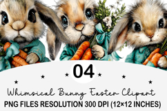 Whimsical Bunny Easter Clipart, Watercolor Easter Bunny PNG Product Image 1
