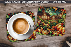 Pumpkin Coaster Sublimation, Halloween Coaster PNG Design Product Image 1