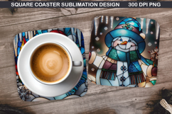 Snowman Coaster Sublimation, Christmas Coaster PNG Design Product Image 1