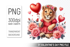 Cute Lion Sublimation, Valentine&#039;s Digital Clipart PNG Product Image 1