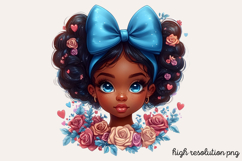 Cute Black Girl with Flower Clipart PNG Product Image 1
