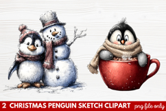 Christmas Penguin Sketch Clipart | Hand-Drawn Holiday Product Image 1