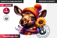 Cute Autumn Animals &amp; Sunflowers - Thanksgiving Clipart Product Image 1