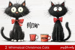 2 Whimsical Christmas Cats Clipart | Cute Holiday Cat PNG Product Image 1