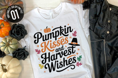 Pumpkin Kisses And Harvest Wishes - Autumn t-shirt Design Product Image 1