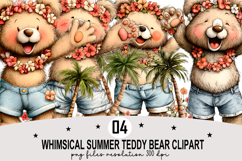 Whimsical Summer Teddy Bear Clipart Watercolor PNG Product Image 1