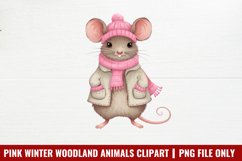 Pink Winter Woodland Animals Clipart PNG Product Image 1