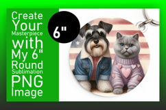 Whimsical Round Design Keychain PNG , Dog and cat Product Image 1