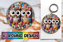Lively Owl Design: Vibrant 3D Sublimation Round, Keychain Product Image 1