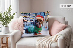 Winter Dog Christmas PNG, Winter Wonderland Pillow Design Product Image 1