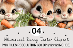 Whimsical Bunny Easter Clipart, Watercolor Easter Bunny PNG Product Image 1