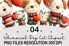 Whimsical Dog Cat Clipart Valentine's Png Product Image 1