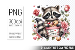 Valentine&#039;s Cute Raccoon Clipart PNG, Digital Download File Product Image 1