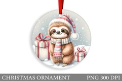 Cute Sloth Christmas Ornament. Christmas Sloth Sublimation Product Image 1