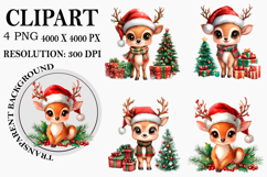 Christmas Reindeer Clipart Watercolor PNG Product Image 1