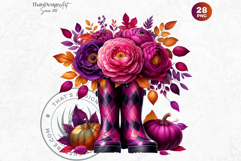 Autumn Floral Rain Boots PNG, Fall Flower in Wellies Clipart Product Image 10