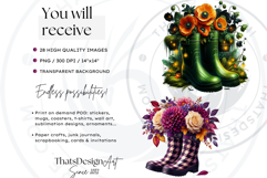 Autumn Floral Rain Boots PNG, Fall Flower in Wellies Clipart Product Image 2