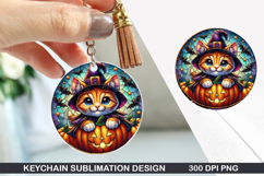 Halloween Cat Keychain Sublimation - Halloween Keychain PNG Product Image 1