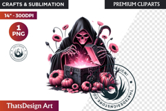 Pink &amp; Black Gothic Halloween Skeleton Clipart PNG, Skull Product Image 1
