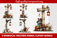 4 Whimsical Western Animal Clipart | Cute Cowboy Animals PNG Product Image 1