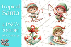 Tropical Santa Clipart Beach Christmas Clip Art Holiday PNG Product Image 1