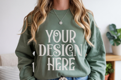 Military Green Gildan 18000 Mockup, Sweatshirt Crewneck Mock Product Image 1