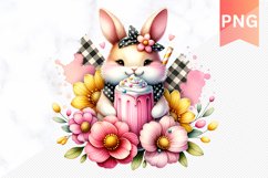 Easter Bunny And Milkshake Flowers Sublimation - Clipart PNG Product Image 1