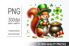 St. Patrick’s Squirrel with Hat Clipart, Sublimation PNG Product Image 1