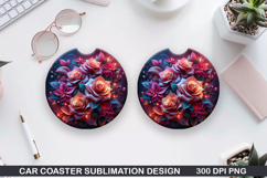Roses Car Coaster Sublimation| Christmas Coaster PNG Design Product Image 1