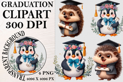 Whimsical Graduation Animal Clipart PNG, Graduation PNG Product Image 1