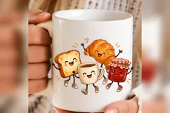 Cute Breakfast Friends PNG, Coffee Croissant Toast Jam png Product Image 3