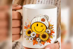 Fall Smiley Face PNG, Cozy Autumn Beanie PNG, Sunflower Product Image 5