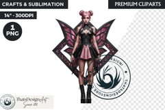 Pastel Goth Fairy Clipart, Black Pink PNG fantasy clipart Product Image 1
