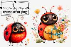 Whimsical Cute Ladybug Clipart PNG Watercolor png Product Image 1