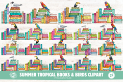Summer Tropical Books &amp; Birds Clipart Product Image 1