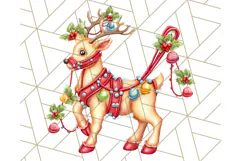 Santa Sleigh Ride Clipart PNG, Flying Reindeer Christmas Art Product Image 4