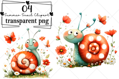 Whimsical Summer Snail Clipart Watercolor PNG Product Image 1