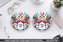 Flamingo Car coaster sublimation, Valentines Coaster PNG Product Image 1