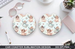 Cute Christmas Angels Car Coaster Sublimation PNG Product Image 1