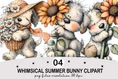 Whimsical Summer Bunny Clipart png Watercolor png Product Image 1