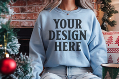 Comfort Colors 1566 Lagoon Blue Sweatshirt Mockup Real Model Product Image 1