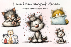 Cute Kitten Storybook Clipart PNG Product Image 1