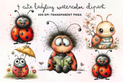 Cute Ladybug Watercolor Clipart PNG Product Image 1