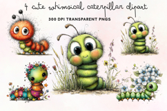 Cute Whimsical Caterpillar Clipart PNG Product Image 1