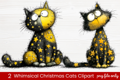 2 Whimsical Christmas Cats Clipart | Cute Festive Cat PNG Product Image 1