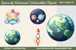 Space of Astronaut Watercolor Clipart PNG Product Image 1