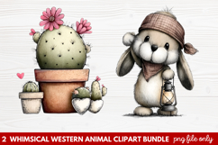 2 Whimsical Western Animal Clipart | Cute Cowboy Animals PNG Product Image 1